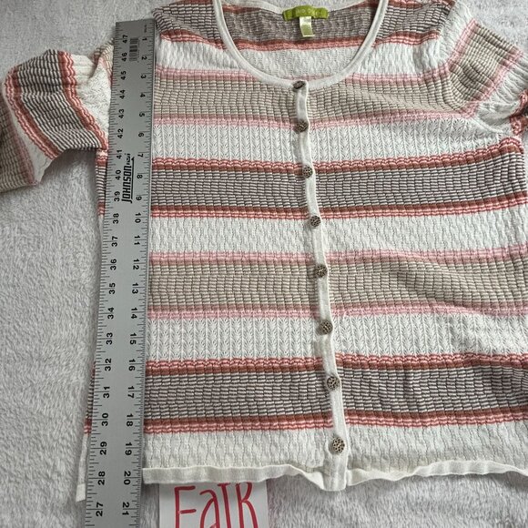 Sigrid Olsen Womens Button-Front Striped Cardigan Sweater Medium Lightweight - Picture 6 of 7